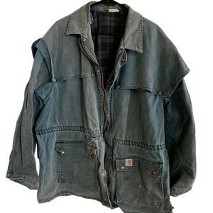 Vintage Carhartt Canvas Chore Jacket Hunting Coat Plaid Lined Men’s Size XXL